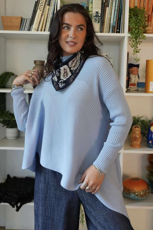 Bowie Asymmetric Turtle Neck Ribby Knit Ice